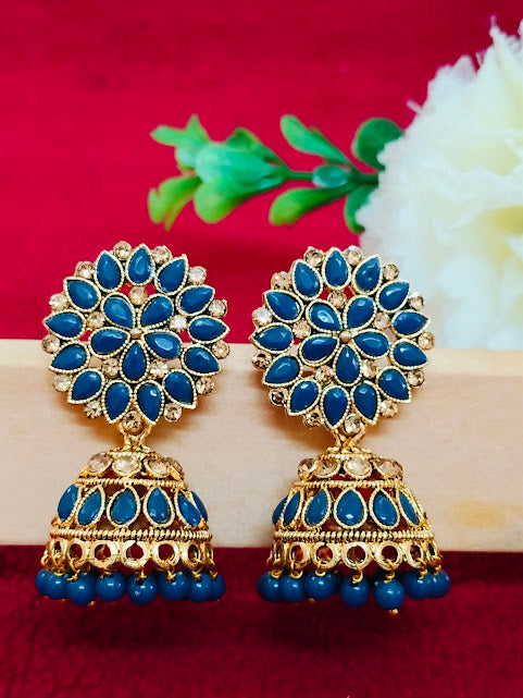 Beautiful Teal Blue Stone With Gold Plated Earrings For Women