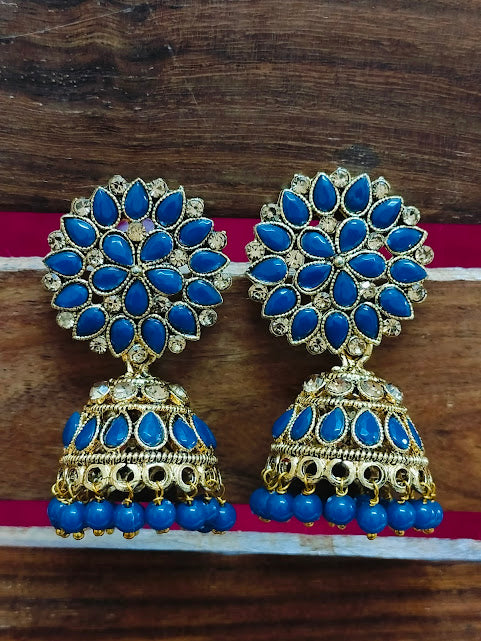 Teal Blue Stone With Gold Plated Earrings In USA