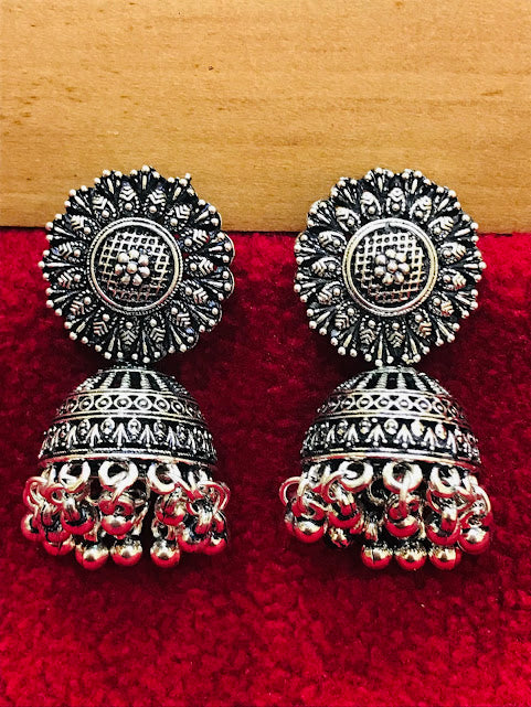 Traditional Silver Color Oxidized Jhumka Earrings In Tempe