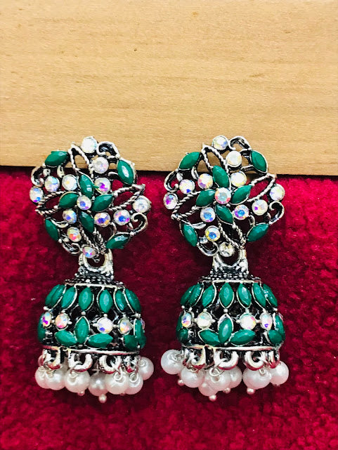 Traditional Green Color Jhumka Earrings In Happy Jack