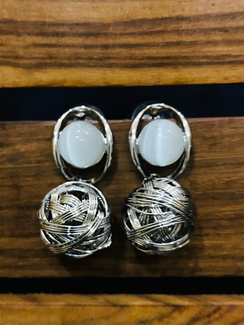 Gorgeous Grey Colored Stone Work Design Earrings