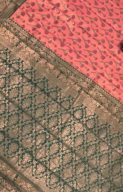 Attractive Pink And Green Color Border Soft Silk Saree In Tucson