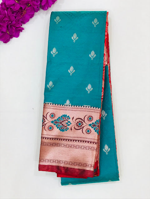 Elegant Rama Green Color Soft Silk With Contrast Border Unique Design Saree For Women