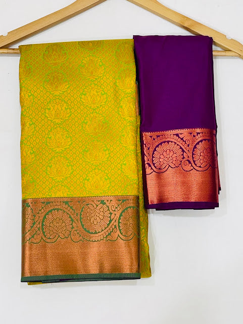 Light Green Color Pure Kanchi Silk Gold Zari Work Saree In USA