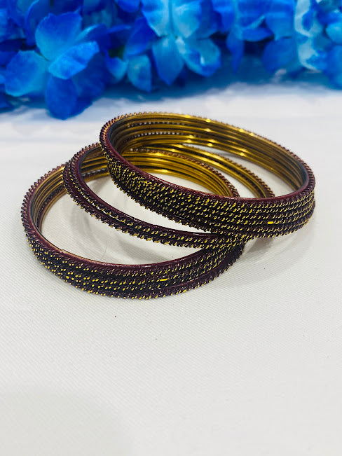 Traditional Maroon Color Antique Gold Designer Bangle Sets In Tempe