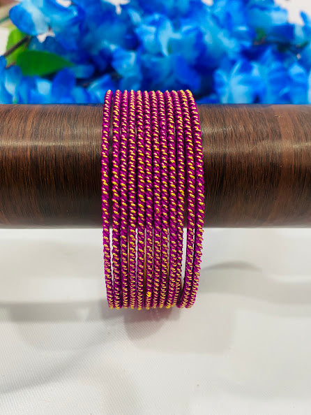 Gorgeous Purple Color Gold Plated Bangles With Glitter And Lehar Shape