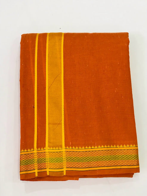 Traditional Kavi Color Cotton Dhoti With Stole Sets For Men