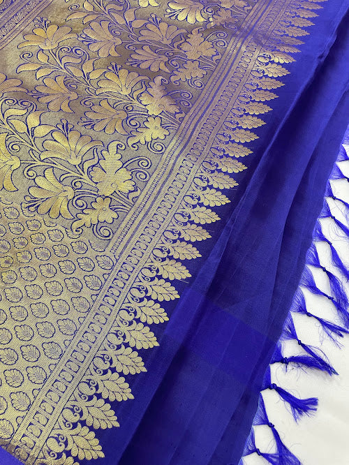 Peach Color Pure Kanchi Silk With Gold Zari Work Saree In Chandler