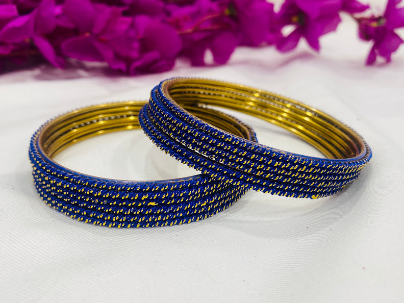 Pretty Dark Blue Color Antique Gold Bollywood Style Bangle Sets