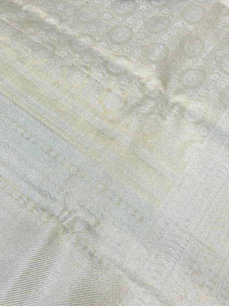 Pista Green Color Pure Kanchi Silk Saree With Gold And Silver Zari For Women In Tempe