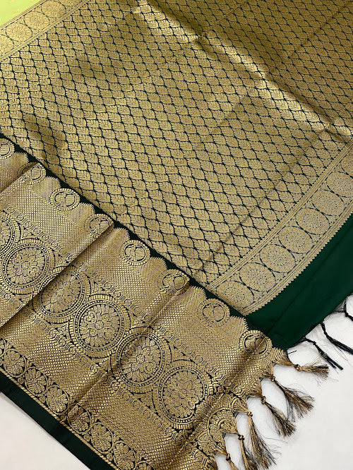 Pista Green Color Pure Kanchi Silk With Gold Zari Work Saree In Chandler