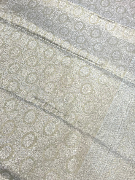 Pista Green Color Pure Kanchi Silk Saree With Gold And Silver Zari For Women In Surprise