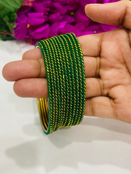 Charming Green Color Gold Plated Designer Bollywood Style Bangles With Glitters