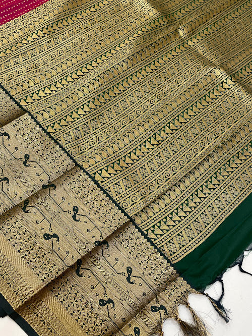 Pink Color Pure Kanchi Silk With Gold Zari Work Saree In Peoria