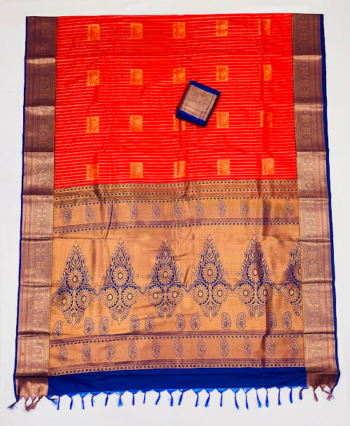 Pure Kanchi Soft Silk Blue And Gold Border Saree For Women In Chandler