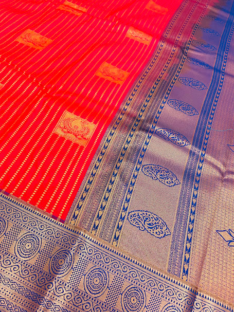 Pure Kanchi Soft Silk Blue And Gold Border Saree For Women In Prescott