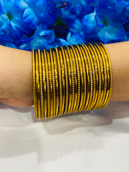 Antique Gold Partywear Thin Bangles With Plain Running Dots Near Me