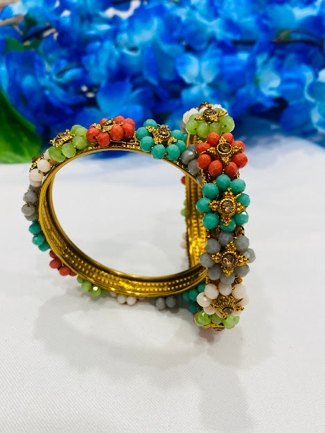 Stunning Gold Plated Multicolor Pearl Beaded Designer Party wear Bangle sets