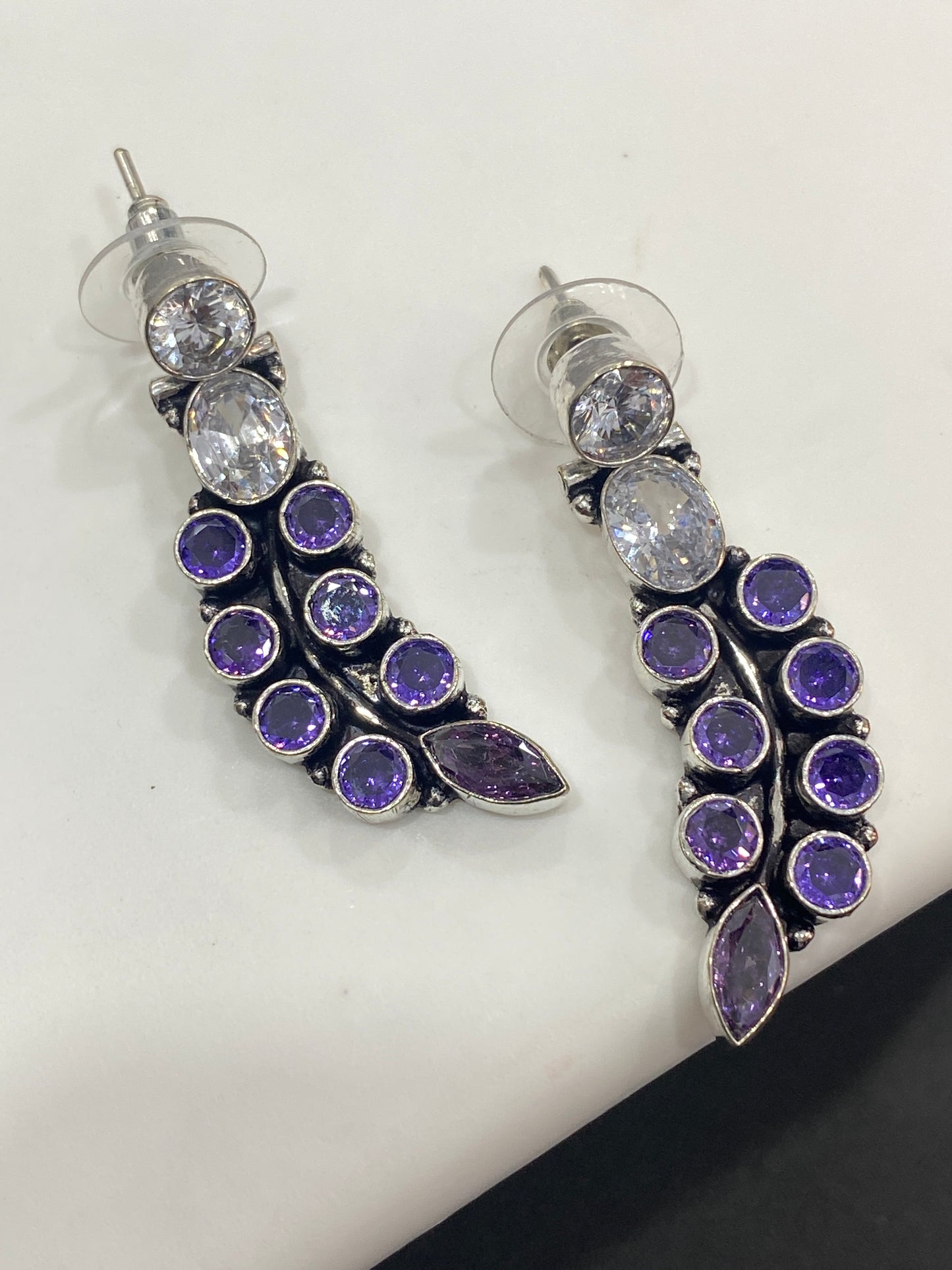 Violet Color Stone Studded Sterling Silver Plated Oxidized Stud Earrings Near Me