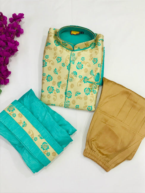 Appealing Sky Blue Color Silk Cotton Kids Kurta Near Me