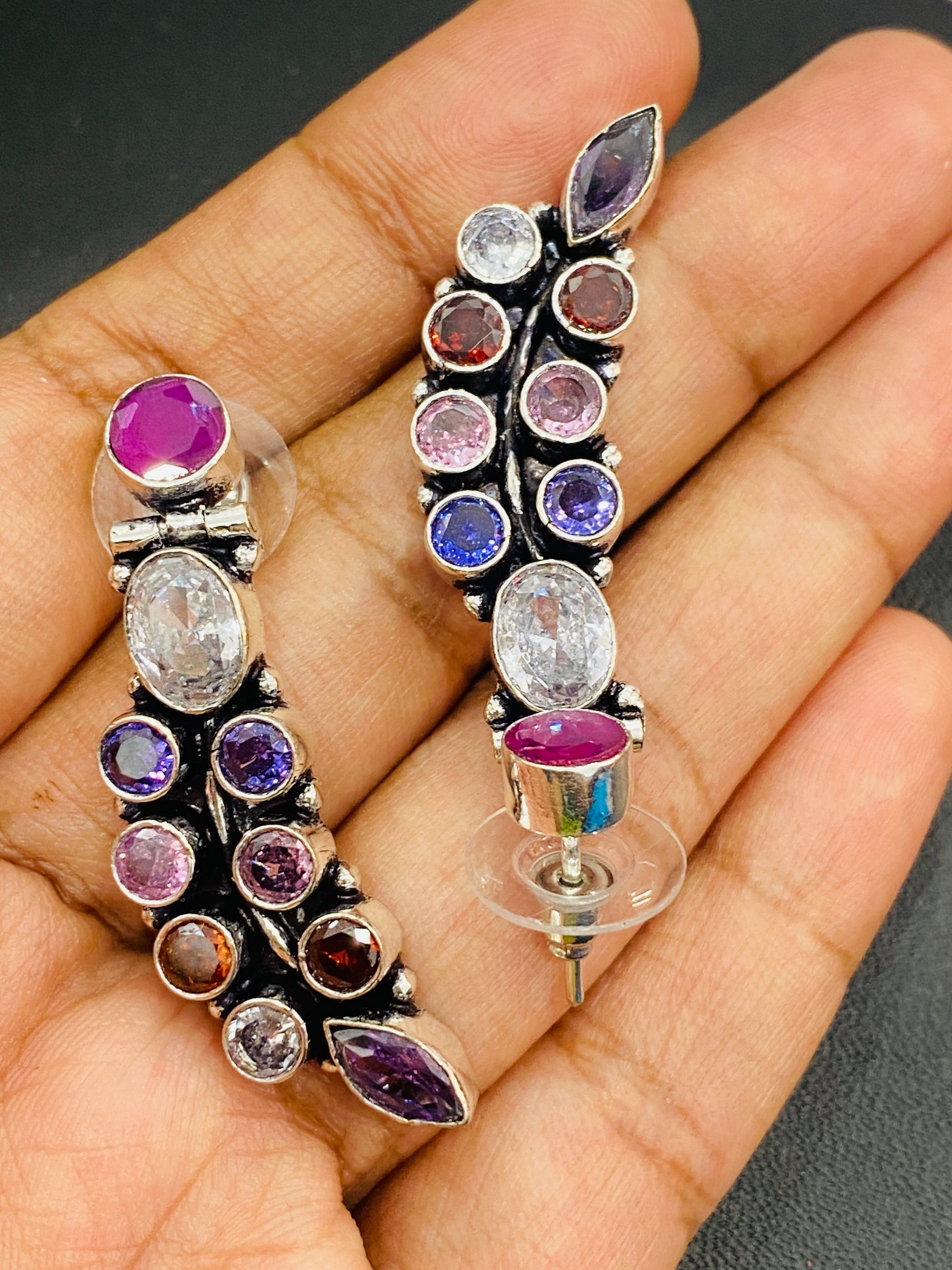 Silver Plated Oxidized Designer Stud Earrings For Women In Williams