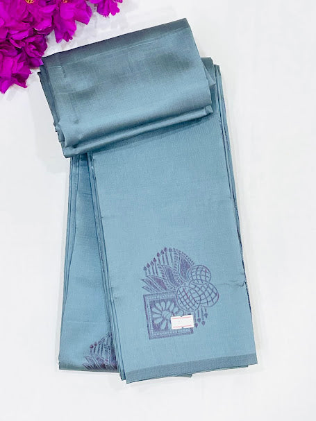 Alluring Gray Colored Soft Silk Saree And Unique Self Design With Pallu For Women