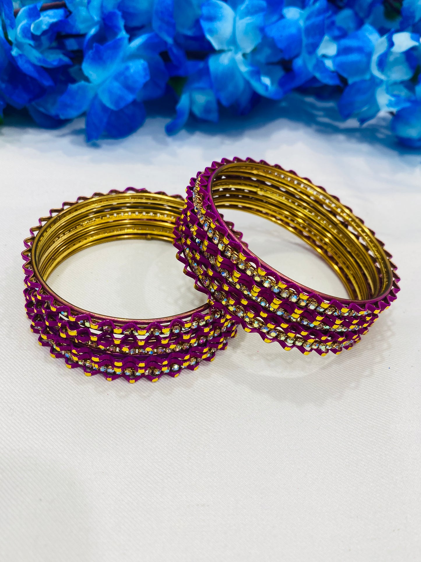 Designer Metal Bangles With White Stone Beads in Holbrook
