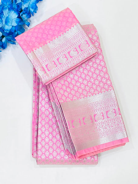 Stunning Pink Color Self Design Art Silk Saree With Rich Pallu