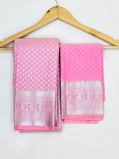 Stunning Pink Color Self Design Art Silk Saree With Rich Pallu In USA