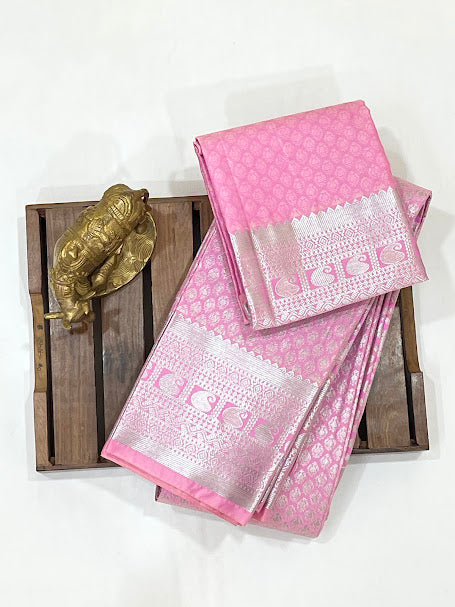 Stunning Pink Color Self Design Art Silk Saree With Rich Pallu Near Me