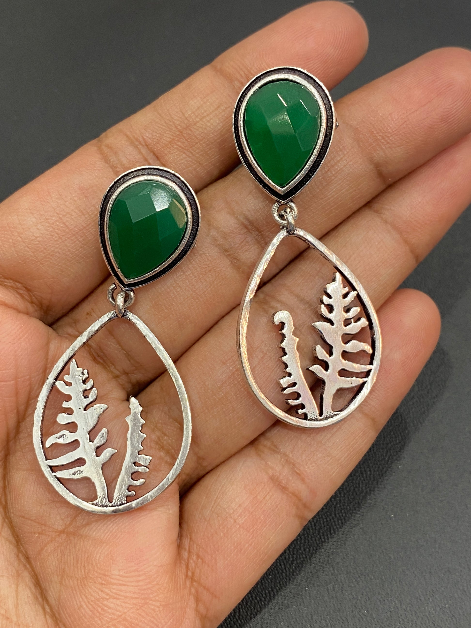 Emerald AD Stone Beaded Oxidized Earrings Near Me