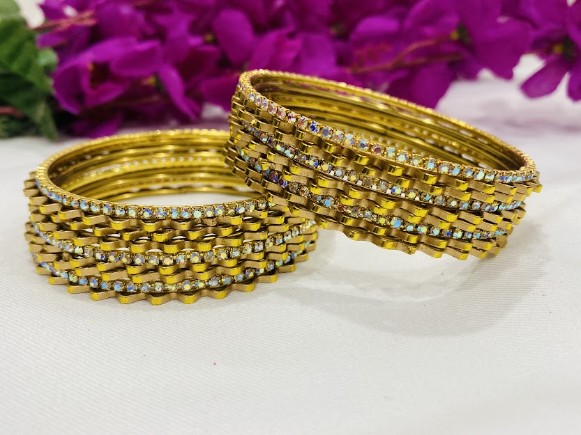 White Stone Studded Gold Color Thin Metal Bangle In Thatcher