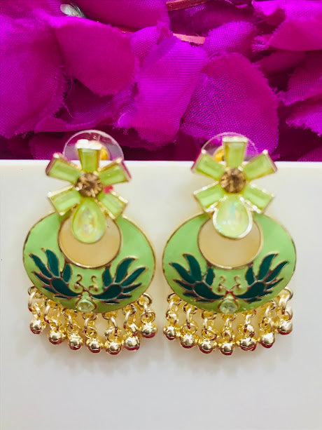 Light Green Color Gold Plated Earrings In Tempe