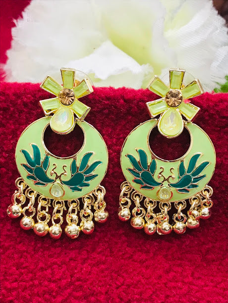 Alluring Light Green Color Gold Plated Earrings Near Me