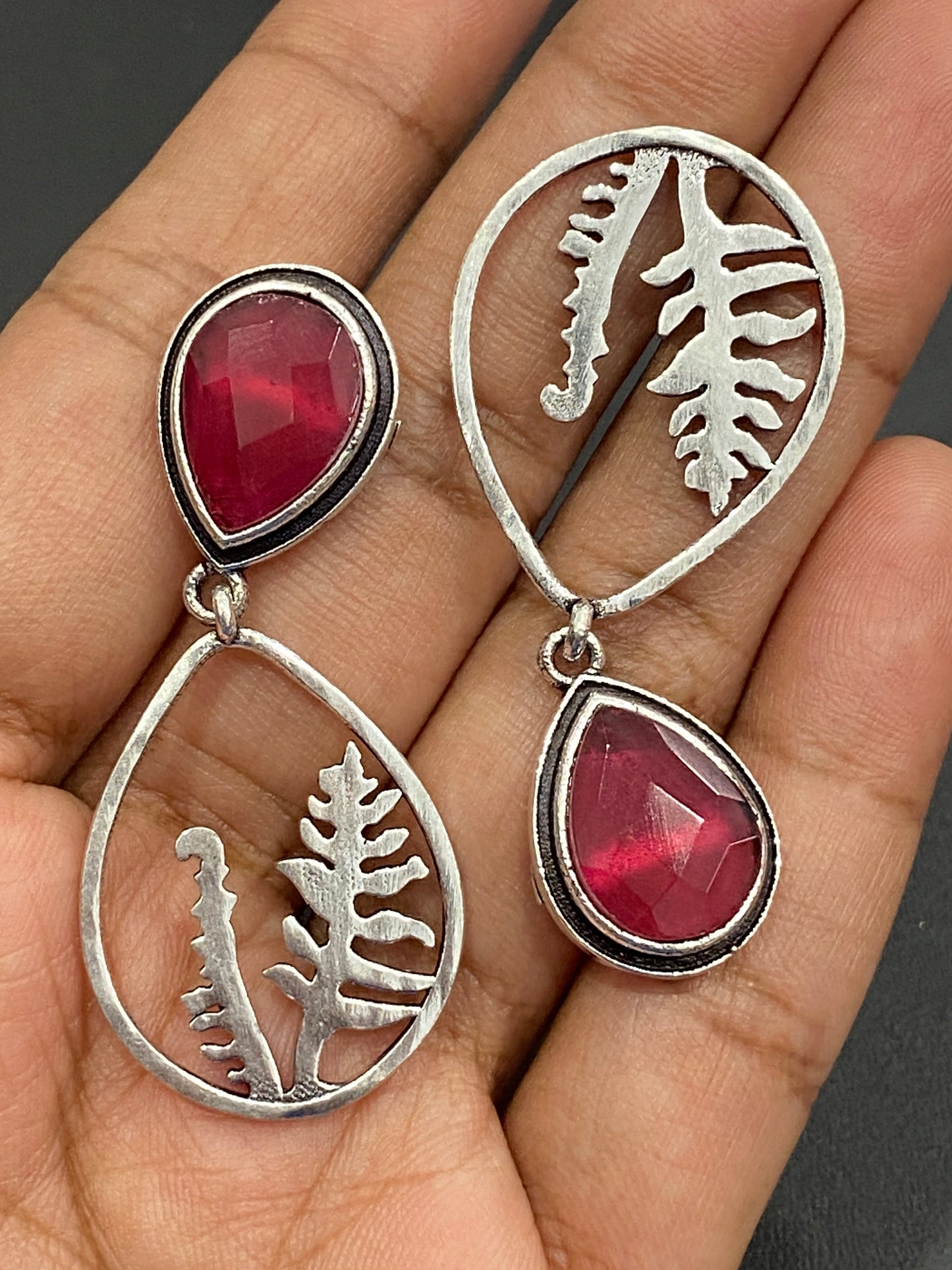 Studded Silver Plated Oxidized Earrings In Mesa