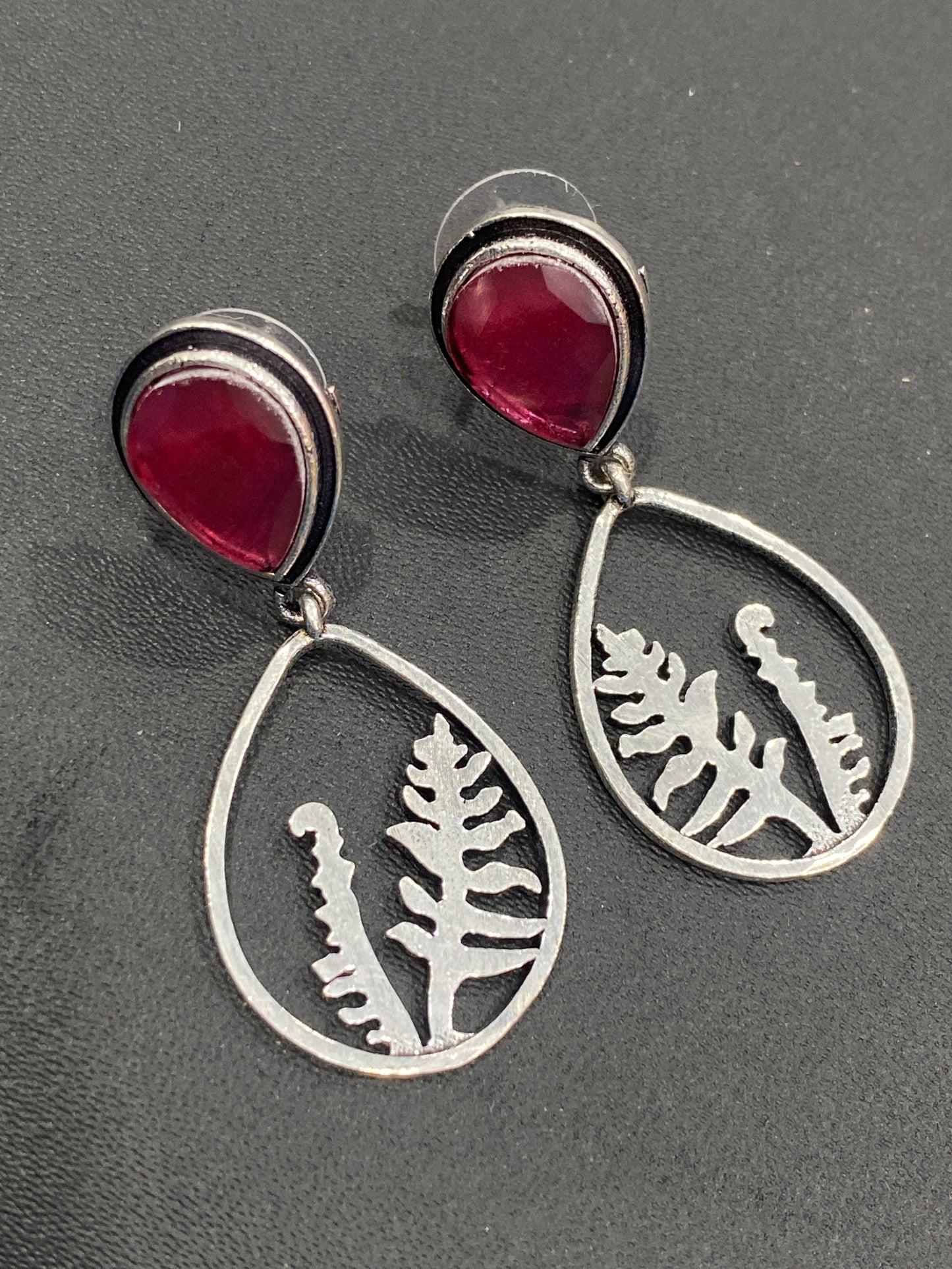 Stone Studded Silver Plated Oxidized Earrings In Skull Valley