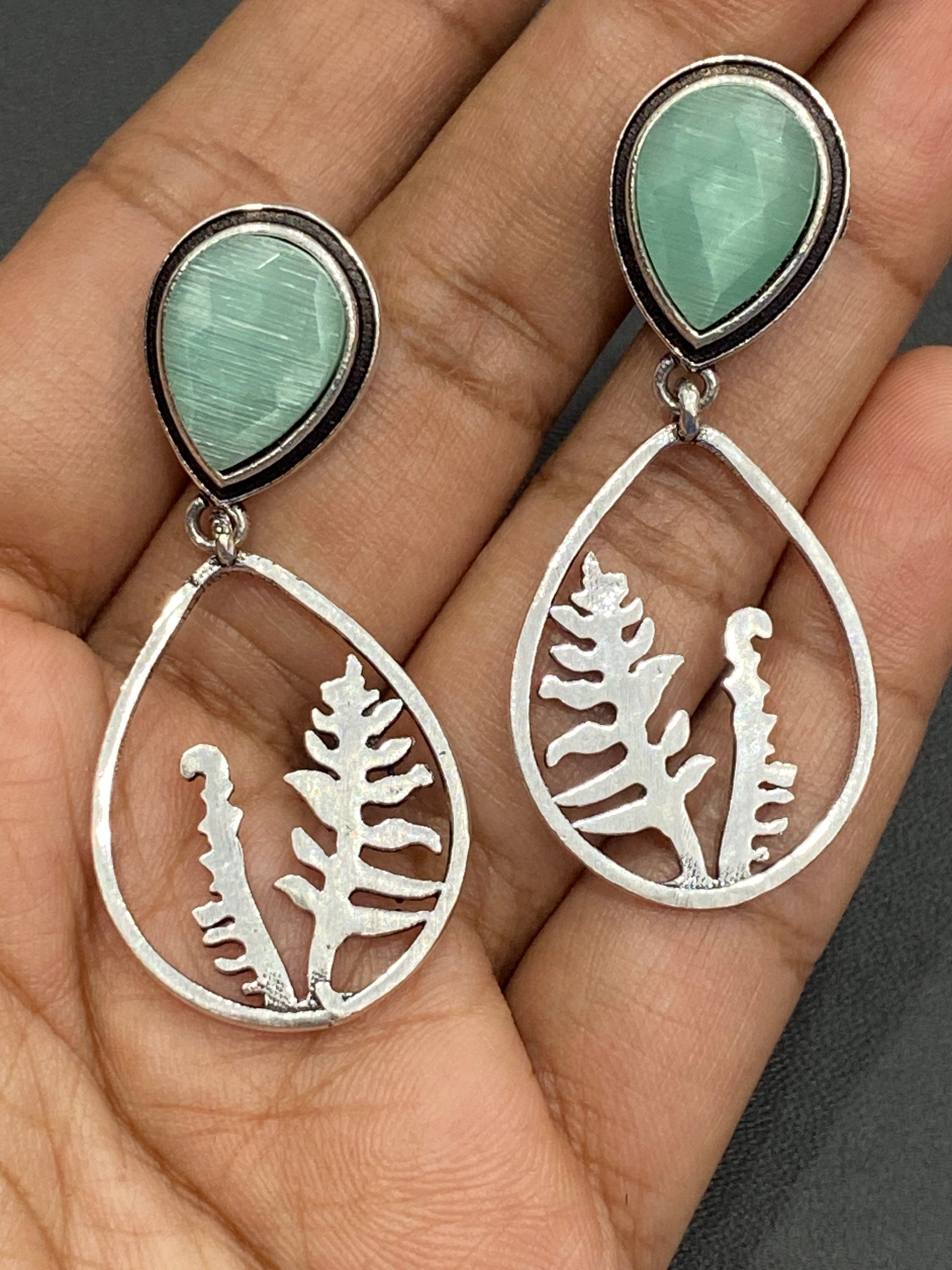 Teal Green AD Stone Studded  Oxidized Earrings Near Me