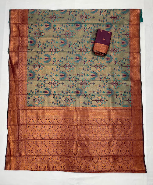 Dark Green Color Peacock Design Art Silk Saree In USA
