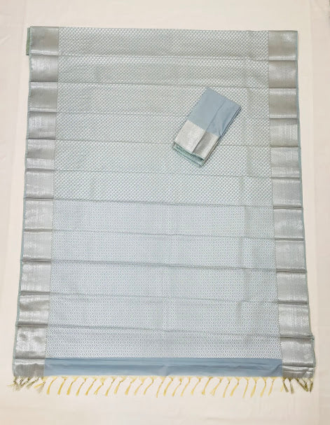 Art Silk Saree With Silver Zari Border And Rich Pallu In USA
