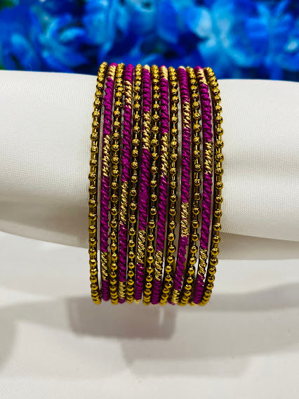 Alluring Pink Color Designer Metal Bangles With Studded Fashion Beads