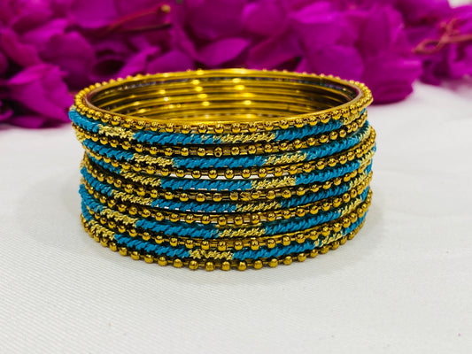 Trendy Sky Blue Color Designer Antique Gold  Bangle Sets