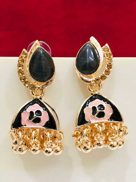 Gold Plated Black Color Earrings For Women Near Me
