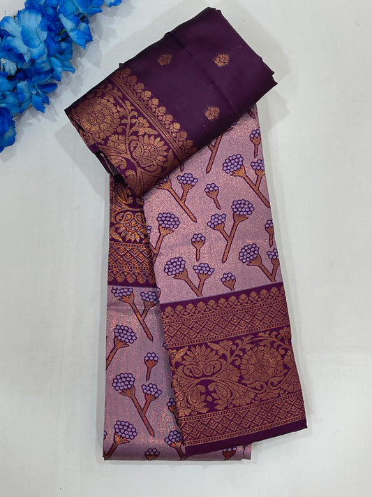 Alluring Purple Color Kanchi Soft Silk Saree With Rich Pallu For Women