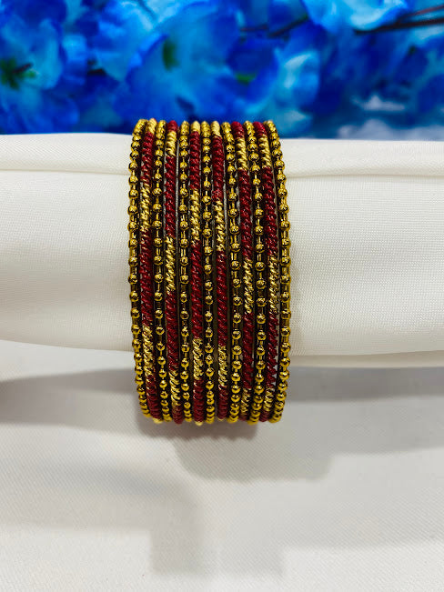 Appealing Maroon Color Bollywood Style Fancy Gold Plated Bangles