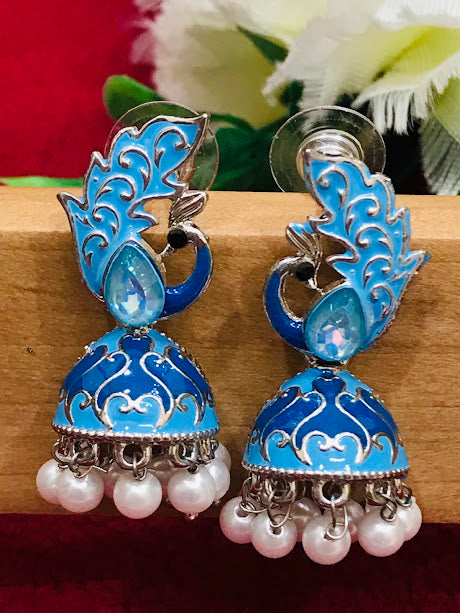 Beautiful Blue Colored Oxidized Earrings For Women Near Me