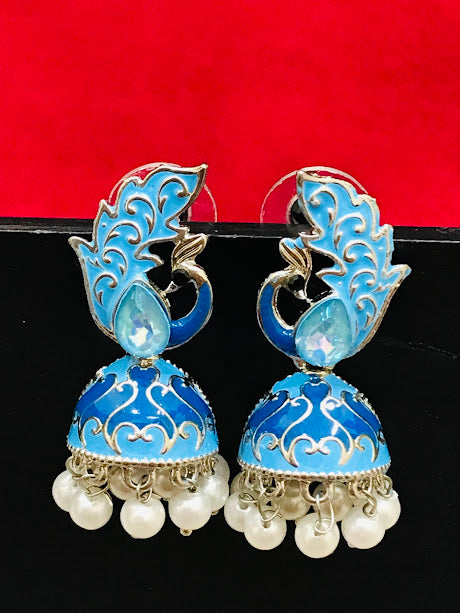 Beautiful Blue Colored Oxidized Earrings For Women Tempe