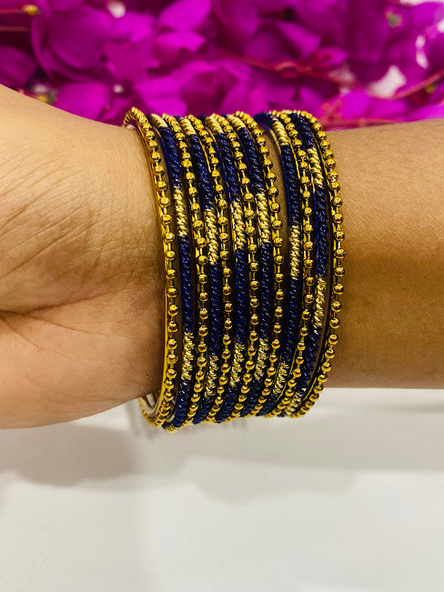 Trendy Blue Color With Ball Chain Linked Set Of Bangles Near Me
