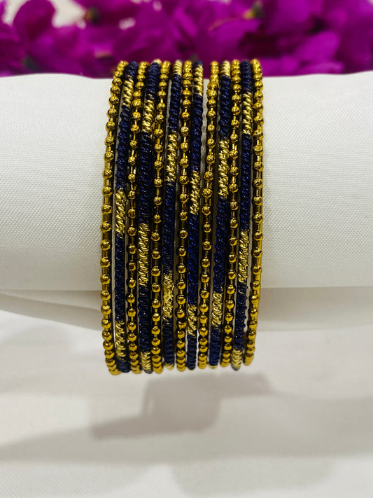 Trendy Blue Color With Ball Chain Linked Set Of Bangles For Women