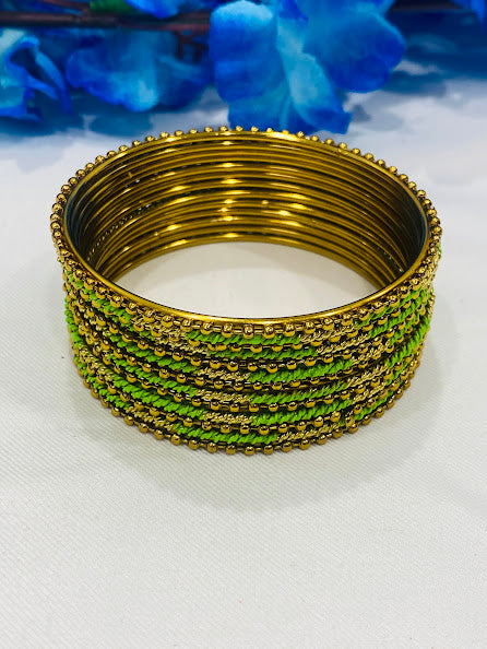 Alluring Green Color Trendy Antique Gold Bangles Near Me