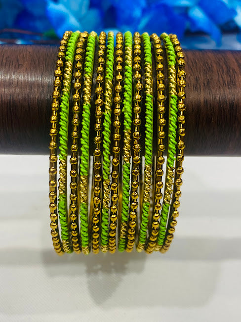 Alluring Green Color Trendy Antique Gold Bangles For Wedding